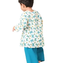 Fabindia Kids White & Teal Printed Full Sleeves Kurta with Pyjamas image 2