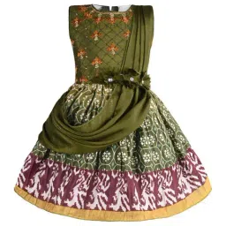Wish Karo Kids Dark Green Applique Frock-picture-33
