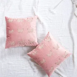 fingercraft Pink Printed Velvet 2 Pieces Square Shaped Cushion Covers 15" x 15"-picture-36