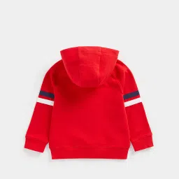 Mothercare Kids Red Graphic Print Full Sleeves Hooded Sweatshirt image 2