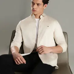 TOMMY HILFIGER Beige Slim Fit Satin Woven Shirt image 5