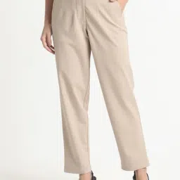 R&B Beige Relaxed Fit Mid Rise Trousers-picture-32