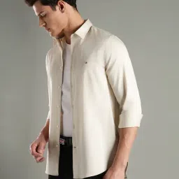 TOMMY HILFIGER Beige Slim Fit Satin Woven Shirt image 3