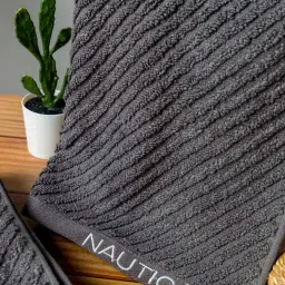 Nautica Cross View Steel Grey Cotton 600 GSM Fluffy Zero Twist Hand Towel - Set of 2 image 2