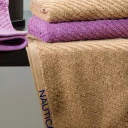 Nautica Cross View Wheat & Lilac Cotton 600 GSM Fluffy Zero Twist Hand Towel - Set of 4 image 2