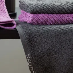 Nautica Cross View Steel Grey & Lilac Cotton 600 GSM Fluffy Zero Twist Hand Towel - Set of 4 image 2