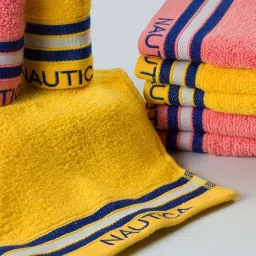Nautica Vintage Crew Stripe Yellow & Coral Cotton 500GSM Super Soft Zero Twist Face Towel - Set of 8 image 2