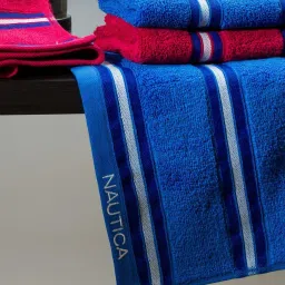Nautica Vintage Crew Stripe Royal Blue & Burgundy Cotton 500 GSM Zero Twist Hand Towel - Set of 4 image 2
