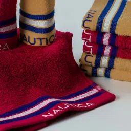 Nautica Vintage Crew Stripe Burgundy & Beige Cotton 500 GSM Zero Twist Face Towel - Set of 8 image 2