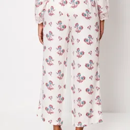 Ancestry White Modal Floral Print Regular Fit High Rise Trousers image 2