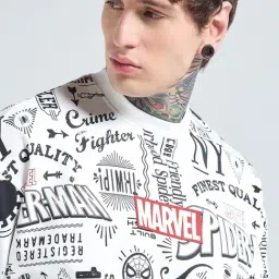 Bewakoof Heavy Duty 1.0 Marvel Men's Bright White All Over Printed Oversized Sweatshirt image 5