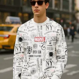 Bewakoof Heavy Duty 1.0 Marvel Men's Bright White All Over Printed Oversized Sweatshirt-picture-12