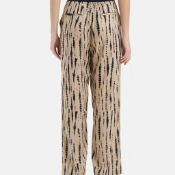 Kazo Beige Printed Relaxed Fit High Rise Trousers image 2