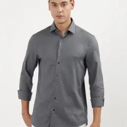Calvin Klein Grey Cotton Slim Fit Shirt-image-6