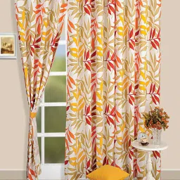 Swayam Premium Lining Leaf Printed Eyelet Window Curtain - Single Piece (5 Ft) image 1