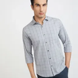 Park Avenue Medium Grey Slim Fit Checks Shirt-image-9