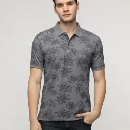 Crocodile Grey Cotton Floral Slim Fit Polo T-Shirt-picture-16