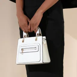 HauteSauce White Croc Textured Medium Leather Handheld Handbag image 2