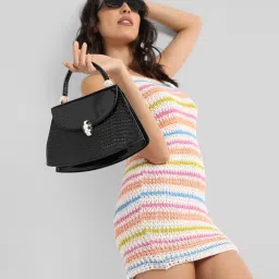 HauteSauce Black Textured Medium Leather Handheld Handbag image 2