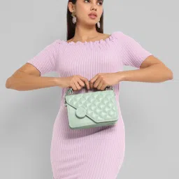 HauteSauce Mint Green Quilted Sequin Medium Leather Handheld Handbag image 2