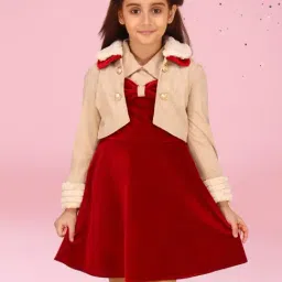 Cutecumber Girls Red Polyester Solid Mini Dress with Jacket-image-47