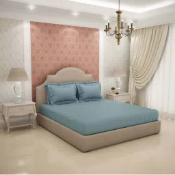 Spaces Light Blue Cotton 600 TC King Bed Sheet With Pillow Covers image 2