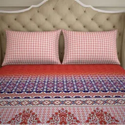 Spaces Red Cotton 210 TC Queen Fitted Bed Sheet With Pillow Covers image 2