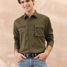 Iconic Green Regular Fit Solid Shirt-picture-7