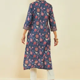 Soch Navy Blue Rayon Floral Print Straight Kurta image 2