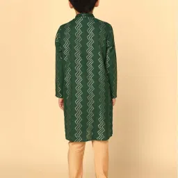 KISAH Kids Green & Golden Embroidered Full Sleeves Kurta Set image 2