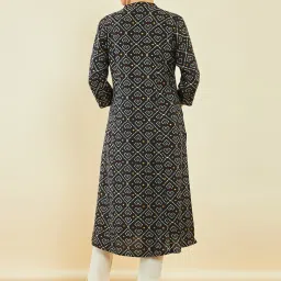 Soch Black Rayon Ikat Print Straight Kurta with Princess Seam image 2