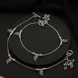 Aatmana Silver-Plated Leaf Shaped with Ghungroo Detail Anklets - Set of 2 image 2