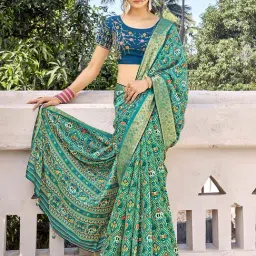 Saree Mall Blue Woven Sarees With Unstitched Blouse-picture-34