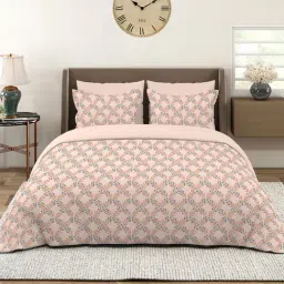Layers Orange Cotton Floral King Bedsheet With 2 Pillow Covers-image-36
