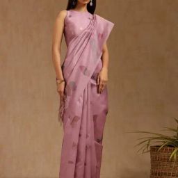 Soch Onion Pink Tussar Printed Saree With Stitched Blouse-picture-25