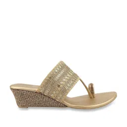 Shoetopia Women's Gold Toe Ring Wedges image 2