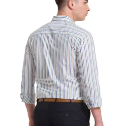 Park Avenue Green Cotton Slim Fit Striped Shirt image 2