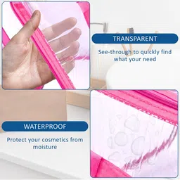 Kuber Industries Pink & Transparent Waterproof Small Travel Toiletry Bag image 5