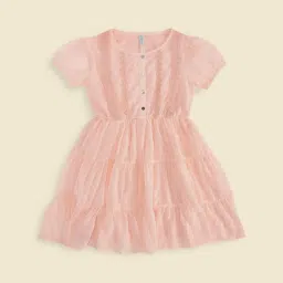 Pantaloons Junior Kids Peach Cotton Embroidered Dress image 2