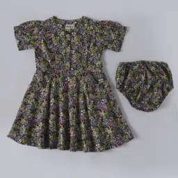 Bella Moda Kids Multicolor Floral Print Fit & Flare Dress with Bloomers-picture-17