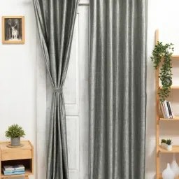 Ariana Textured Grey Polyester 7 ft Door Curtain image 2