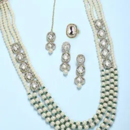 OOMPH Gold Kundan and Pearls Ethnic Long Necklace Set-image-10