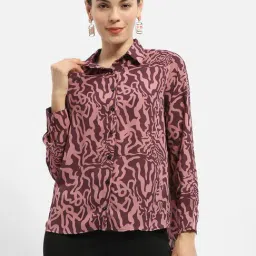 MADAME Dusty Pink & Maroon Cotton Printed Shirt-image-27