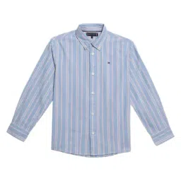 Tommy Hilfiger Kids Blue Cotton Regular Fit Striped Shirt-image-95