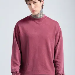 Bewakoof Men's Tibetan Red Oversized Acid Wash Sweatshirt-image-39