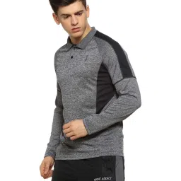 Campus Sutra Grey Regular Fit Self Pattern Polo T-Shirt image 3