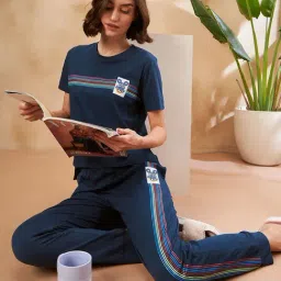 MADAME M Secret Navy Striped T-Shirt With Joggers-image-73