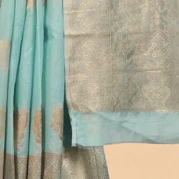 Silk Land Turquoise Woven Saree With Unstitched Blouse image 5