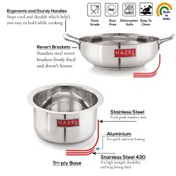 HAZEL Stainless Steel Silver Induction Base Cookware Set of 4 Pieces image 4