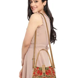 EVEDA Floral Embroidered Structured Handbag With Detachable Sling Strap-picture-36